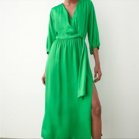ZARA GREEN KNOTTED SATIN EFFECT DRESS Size S - Picture 9 of 11